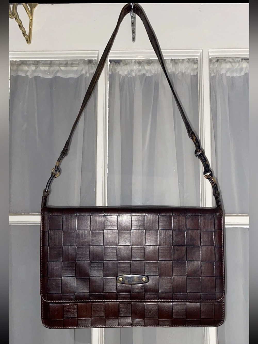 Mulberry Dark Brown Woven Leather Shoulder Bag